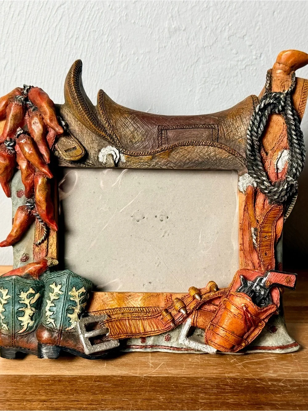 Vintag southwestern Cowboy Photo Frame with Saddle and Boots